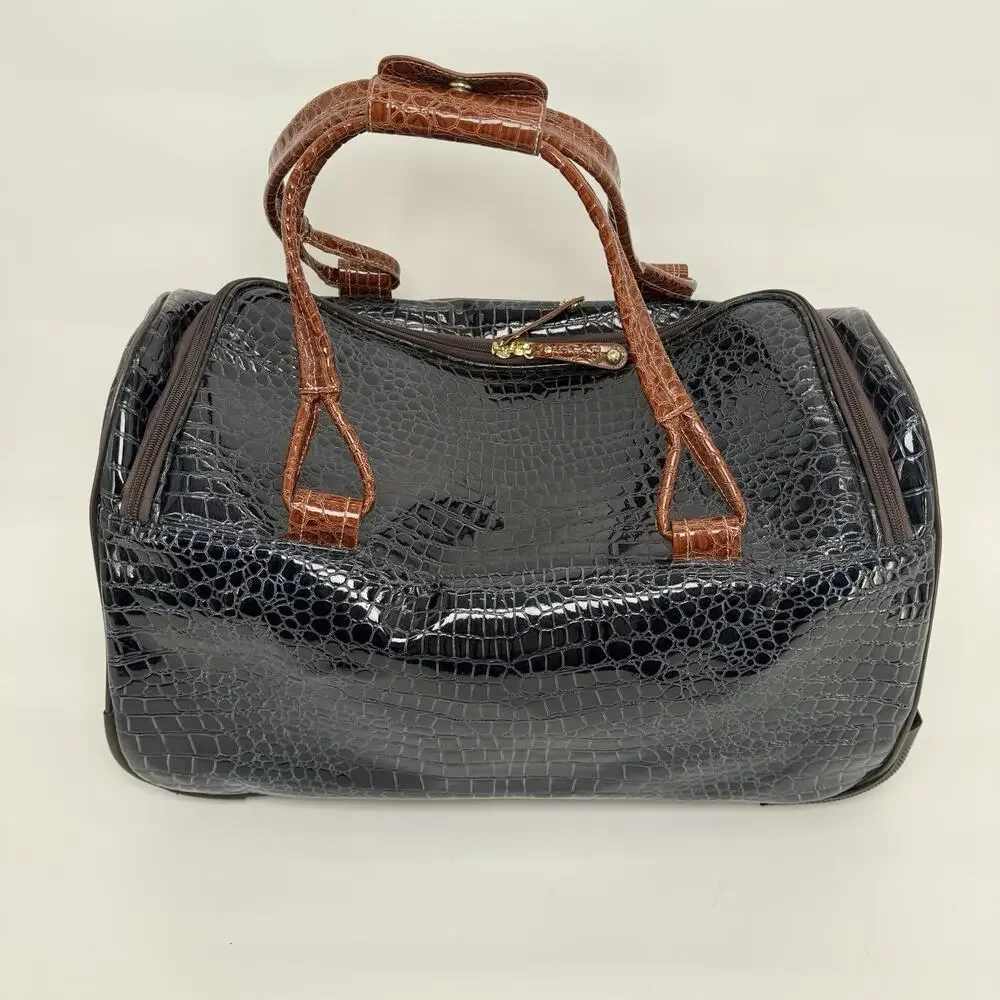 Samantha Black Brown Tweed Croco Embossed Wheeled 22.5” Weekender Luggage